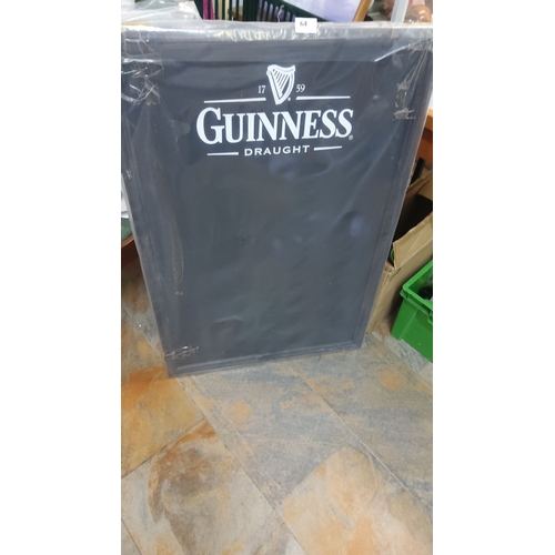 64 - New Guinness menu board,featuring iconic logo. Approximately 24 x 36 inches