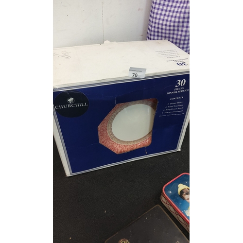 70 - 30-piece dinner service includes 6 dinner plates, 6 salad/tea plates, 6 soup/cereal bowls, 6 teacups... 