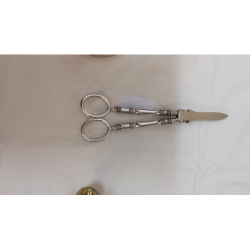 106 - Sterling silver grape shears with ornate handle detailing.