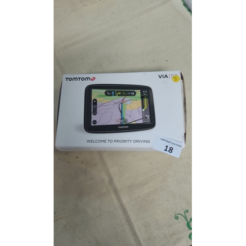 18 - TomTom VIA 1505, boxed GPS navigation system, offers real-time traffic updates.