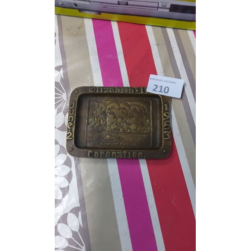 210 - Brass ashtray from 1953 featuring Windsor Castle engraving.