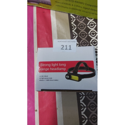 211 - Boxed strong light, long-range headlamp features COB 180LM, two light source modes, built-in 18650 l... 