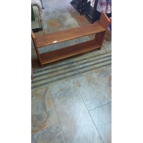 303 - Wooden shelf unit, two-tier, minimalist design, from the mid-20th century with natural finish.