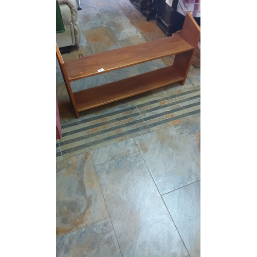 303 - Wooden shelf unit, two-tier, minimalist design, from the mid-20th century with natural finish.