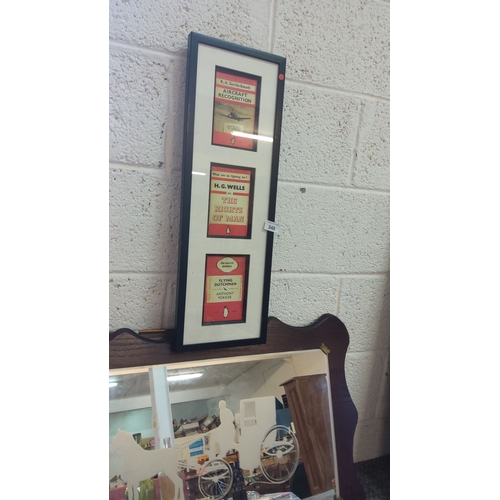 348 - Framed collection of three Penguin book covers: 