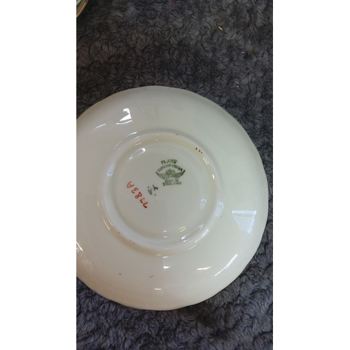 350 - Bone China plate set features vibrant yellow floral design with gold accents