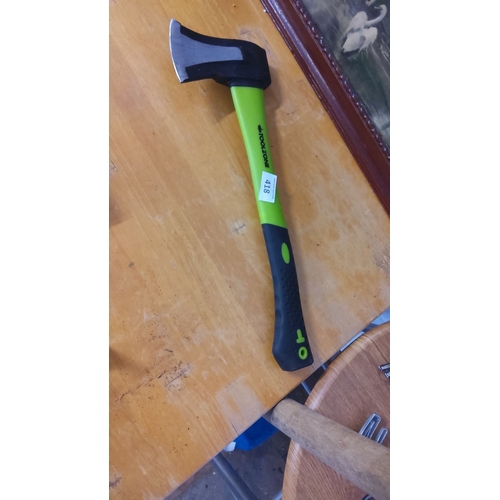 418 - Toolzone hatchet with bright green handle and black grip. Rugged and durable design.
