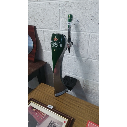 426 - Carlsberg beer tap handle & font features chrome and green design with the iconic Carlsberg logo.
