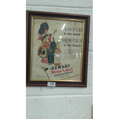 436 - Antique Dewar's Scotch Whisky advertising original, framed. Features Scottish piper illustration pro... 