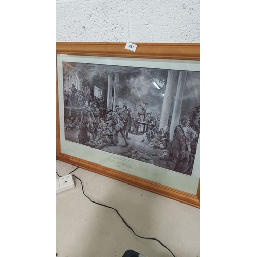 437 - Framed print depicting the General Post Office, Dublin during Easter Week, 1916. Historical scene wi... 