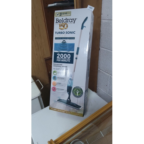 442 - Beldray Turbo Sonic Spray Mop, White Gold Edition, features 2000 sonic vibrations per minute for enh... 