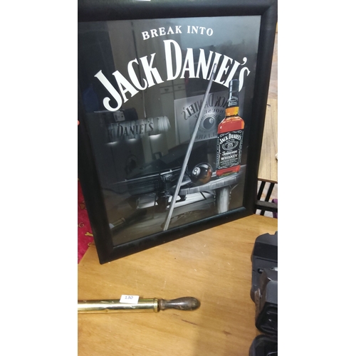 129 - Framed Jack Daniel's promotional sign, featuring iconic whiskey bottle design.