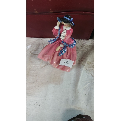 175 - Hand-painted Royal Doulton porcelain figurine of a lady in a pink dress and blue scarf, featuring a ... 