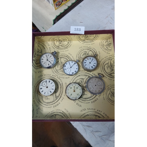 183 - Collection of six vintage pocket watch movements for restoring featuring various dial styles and num... 