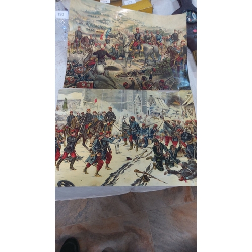 184 - Set of two vibrant Varnish paper Crimean War Prints depicting historical battle scenes, showcasing d... 