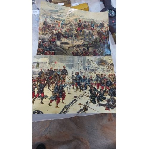 184 - Set of two vibrant Varnish paper Crimean War Prints depicting historical battle scenes, showcasing d... 