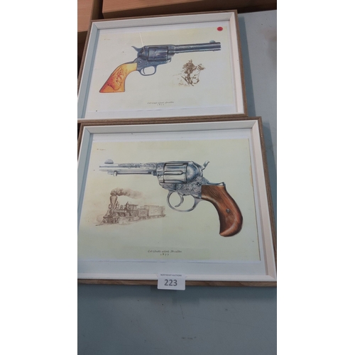 223 - Set of two framed prints depicting Colt revolver designs, dated 1873 and 1877. Rich detail, highligh... 