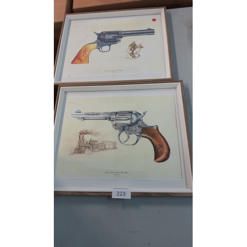 223 - Set of two framed prints depicting Colt revolver designs, dated 1873 and 1877. Rich detail, highligh... 