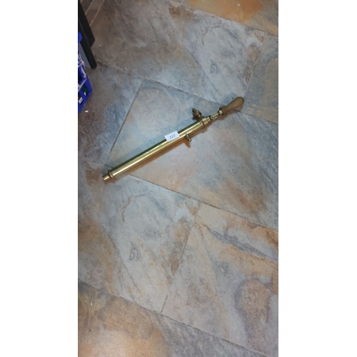 227 - Vintage brass pump with wooden handle