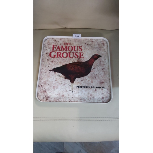 297 - The Famous Grouse tin tray features iconic branding and grouse imagery.