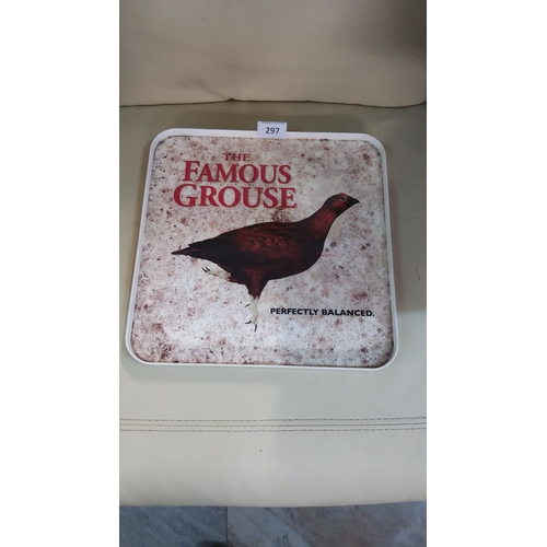 297 - The Famous Grouse tin tray features iconic branding and grouse imagery.