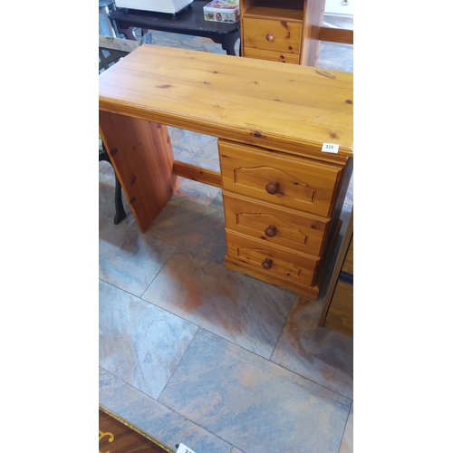 319 - Pine wood desk with three drawers, natural finish.