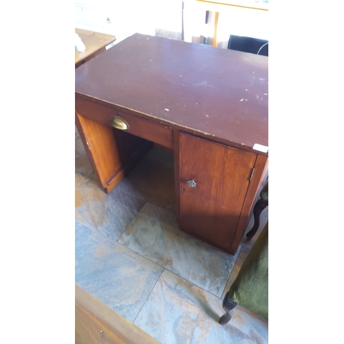 336 - Vintage Wooden desk featuring a single drawer and cabinet. Simple design.