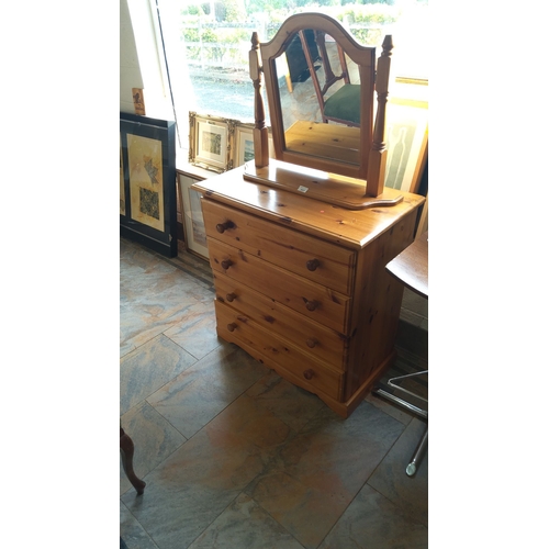 337 - 4 Drawer Pine dresser with mirror, featuring . Simple and practical design.