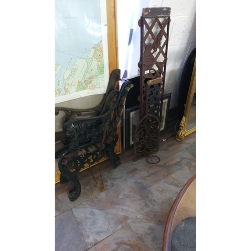 397 - Antique cast iron bench ends and ornate panels feature intricate scrollwork design in a Victorian st... 