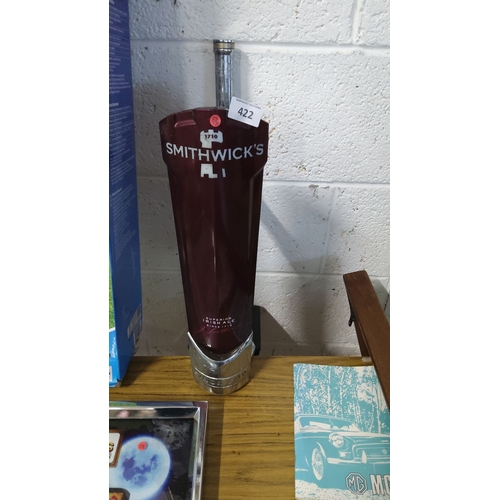 422 - Smithwick's Ale pub tap handle features a maroon and chrome design, highlighting 