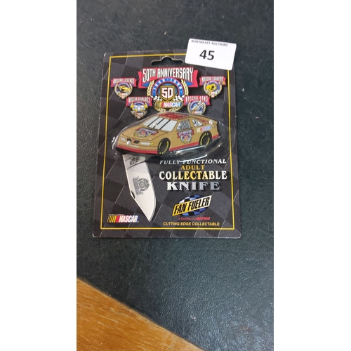 45 - NASCAR 50th Anniversary Collectible Knife features a car design. It is licensed NASCAR memorabilia f... 