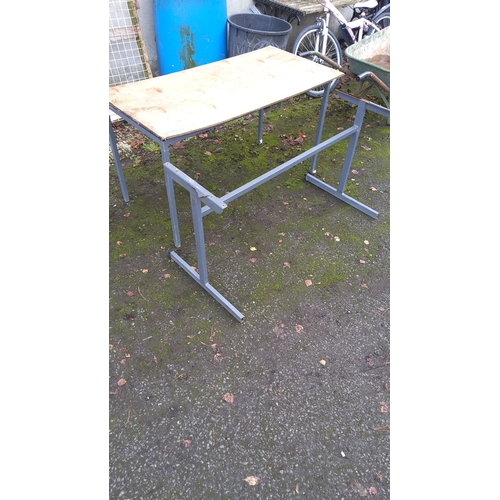 456 - Metal framed wooden table with additional metal frame