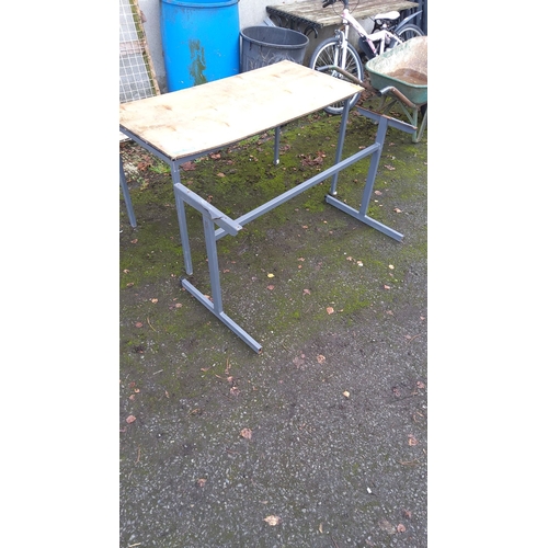 456 - Metal framed wooden table with additional metal frame