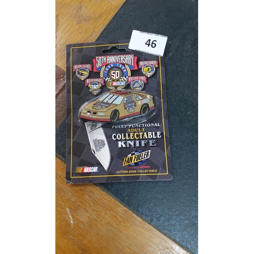 46 - NASCAR 50th Anniversary Collectible Knife features a car design. It is licensed NASCAR memorabilia f... 