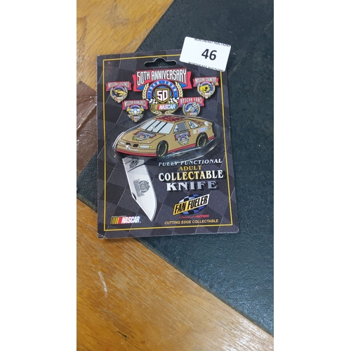 46 - NASCAR 50th Anniversary Collectible Knife features a car design. It is licensed NASCAR memorabilia f... 