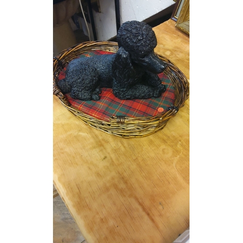 91 - Black Poodle Dog in Tartan Base Basket