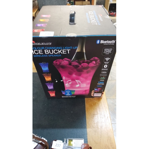 236 - Rechargeable light-up ice bucket with Bluetooth wireless speaker, compatible with smart devices. Fea... 