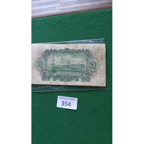 354 - Irish ploughmans banknote, 1939. Provincial Bank of Ireland £1 note. Features Celtic design and Dubl... 