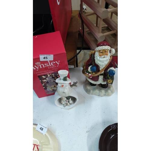 45 - Aynsley Christmas figurines, featuring festive snowman and Santa Claus, made of ceramic material. Or... 