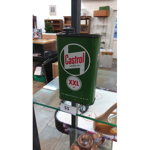 55 - Vintage Castrol Motor Oil can, green tin with red logo, XXL 40 grade. Features branded text 