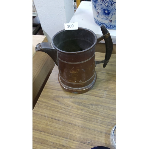 109 - Vintage Bavarian 3 pint copper watering can with D.R.G.M marking, featuring an ergonomic handle and ... 