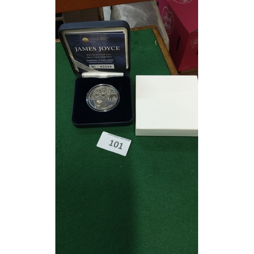 101 - James Joyce €10 Silver Proof Coin, Central Bank of Ireland, boxed with certificate.