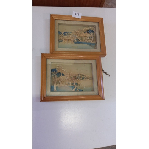 128 - Vintage Chinese diorama wall art x 2