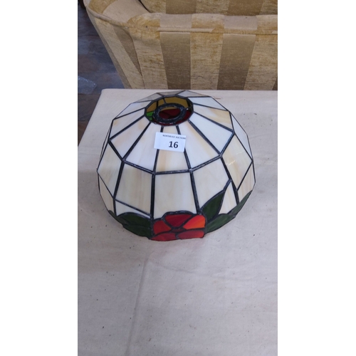 16 - Stained glass tiffany style shade, featuring vibrant floral design. Diameter: 16 inches.