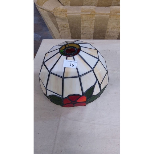 16 - Stained glass tiffany style shade, featuring vibrant floral design. Diameter: 16 inches.