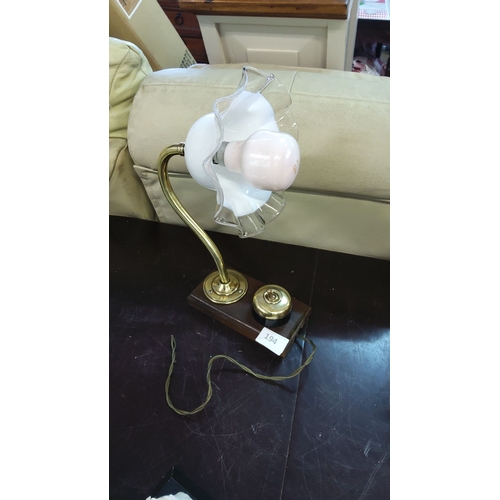 194 - Vintage brass desk lamp with elegant ruffled glass shade.