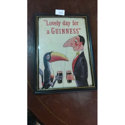 231 - Vintage Original Guinness advert print, framed with toucan illustration.(needs new glass)