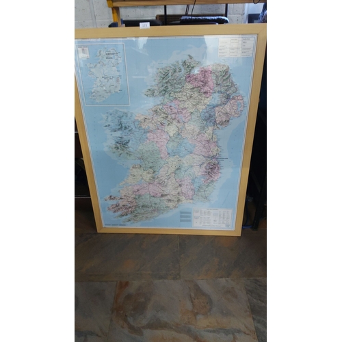 173 - Vintage Ireland Relief Map, framed. Detailed geographical features and vibrant colors.