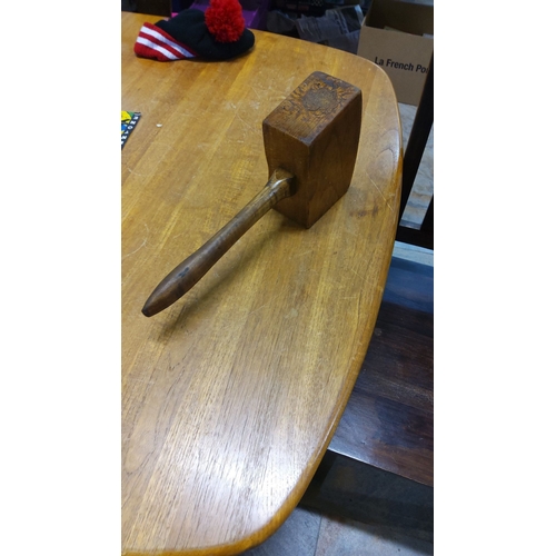 174 - Vintage elm wood carpenter's mallet from the mid-20th century, showcasing rich patina.