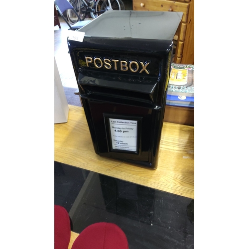 205 - Vintage style black cast iron front postbox, featuring classic lettering and collection time details... 